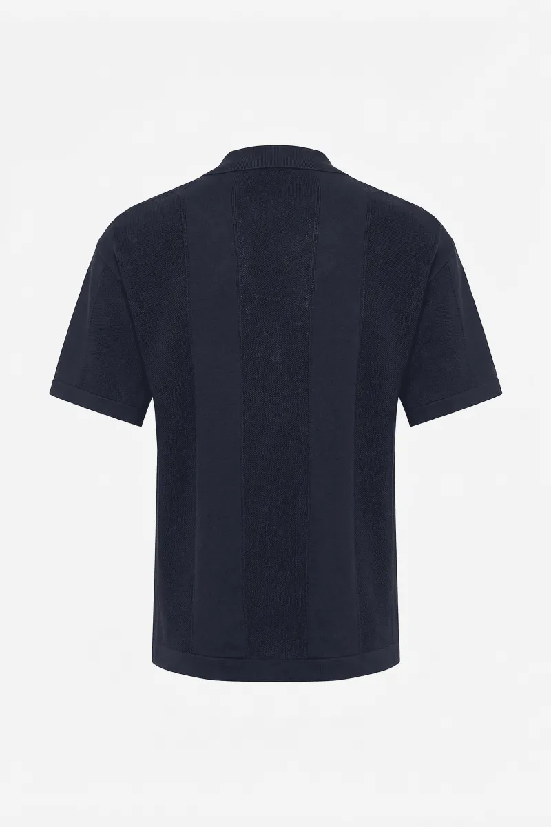 Gebreide Buttonless Polo | Donkerblauw
